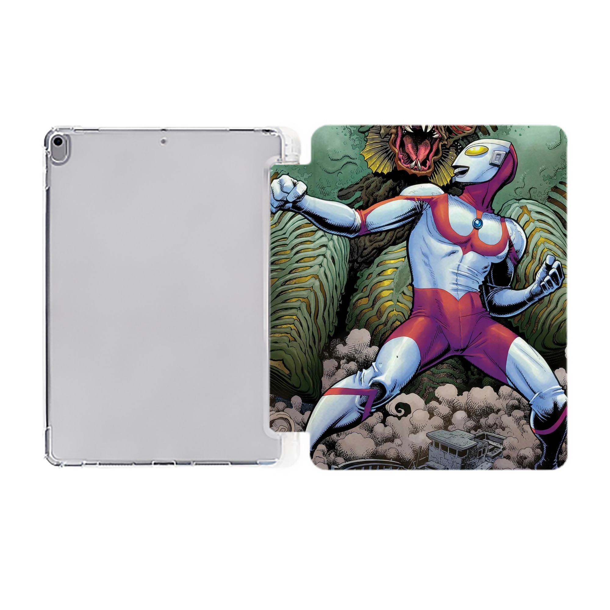 （画像用） ウルトラマン Ultraman IPad ケース ペン収納付き 三つ折りスタンド PUレザー×シリコン 対応機種9.5/10.5/10.9インチ